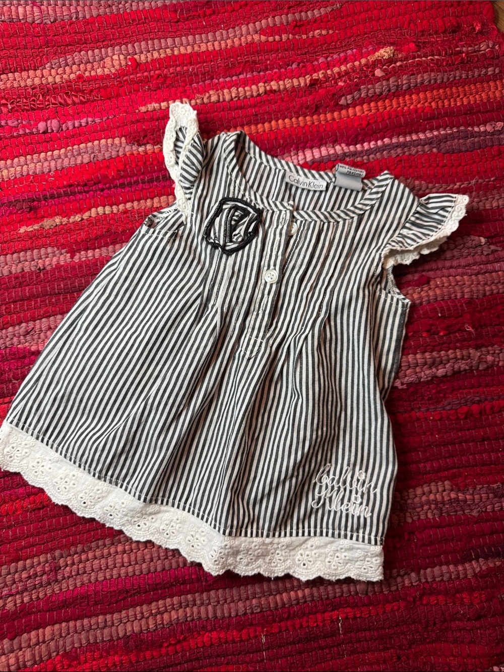Calvin Klein Black & White Striped Flutter Sleeve Tank Top 12 months